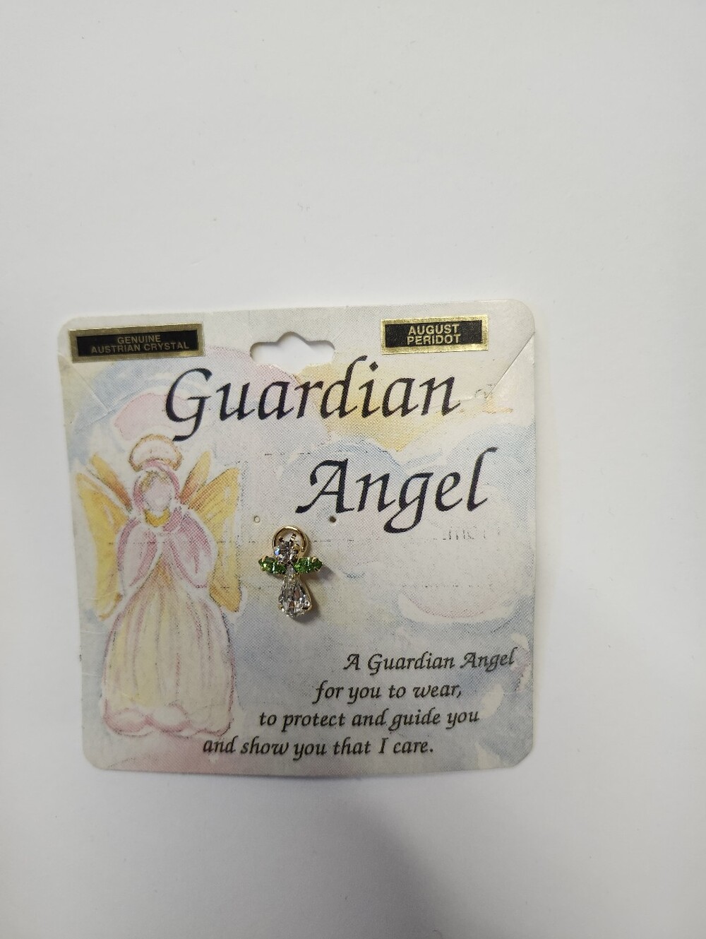 • August Birthstone Green Guardian Angel Lapel Pin Genuine Australian Crystal
